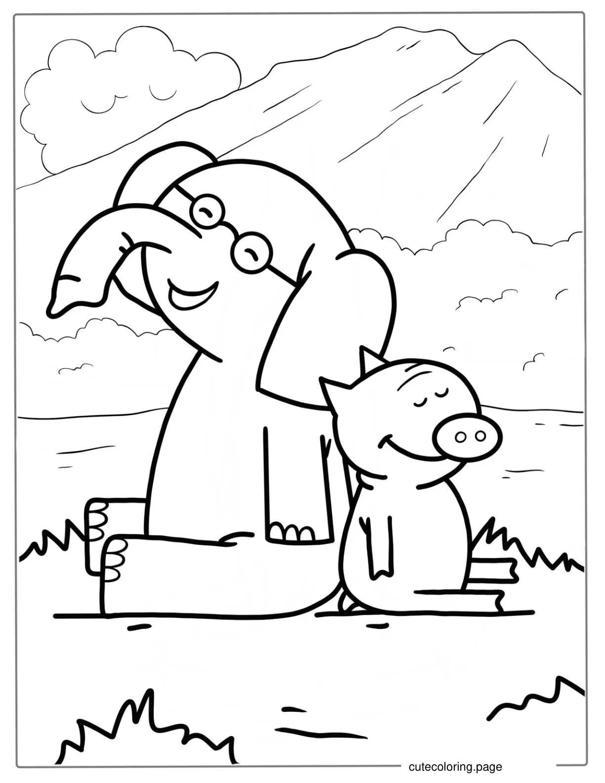 Elephant And Piggie Coloring For Preschoolers coloring page