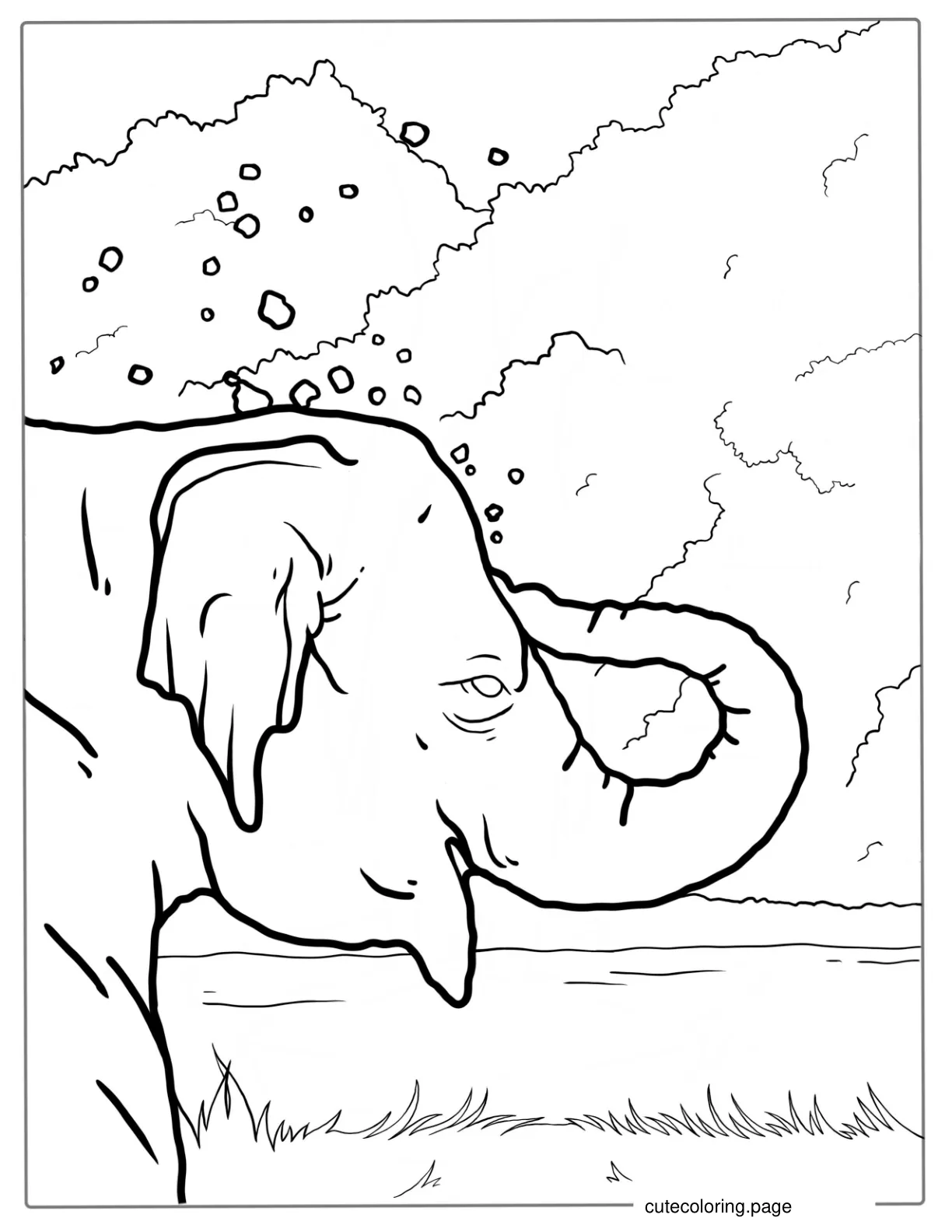 Elephant Cooling Itself With Dirt coloring page