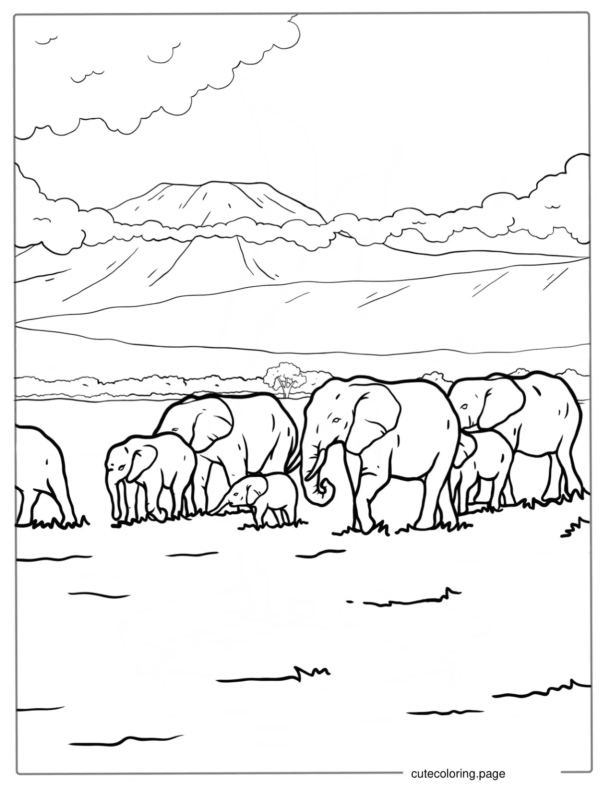 Herd Of Elephants Coloring Page For Kids coloring page