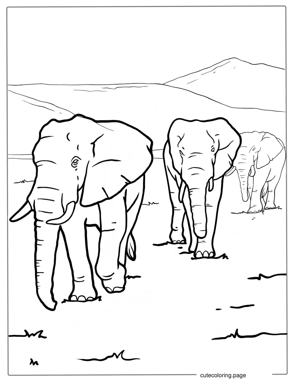 Herd Of Elephants On The Plains Coloring coloring page