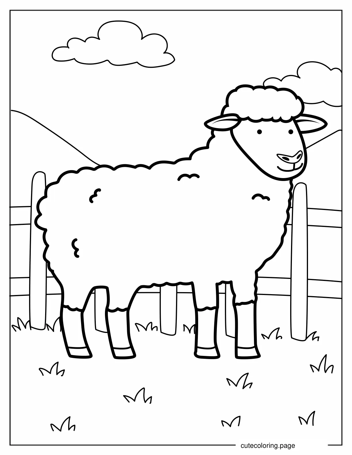 Adorable Sheep On Farm coloring page