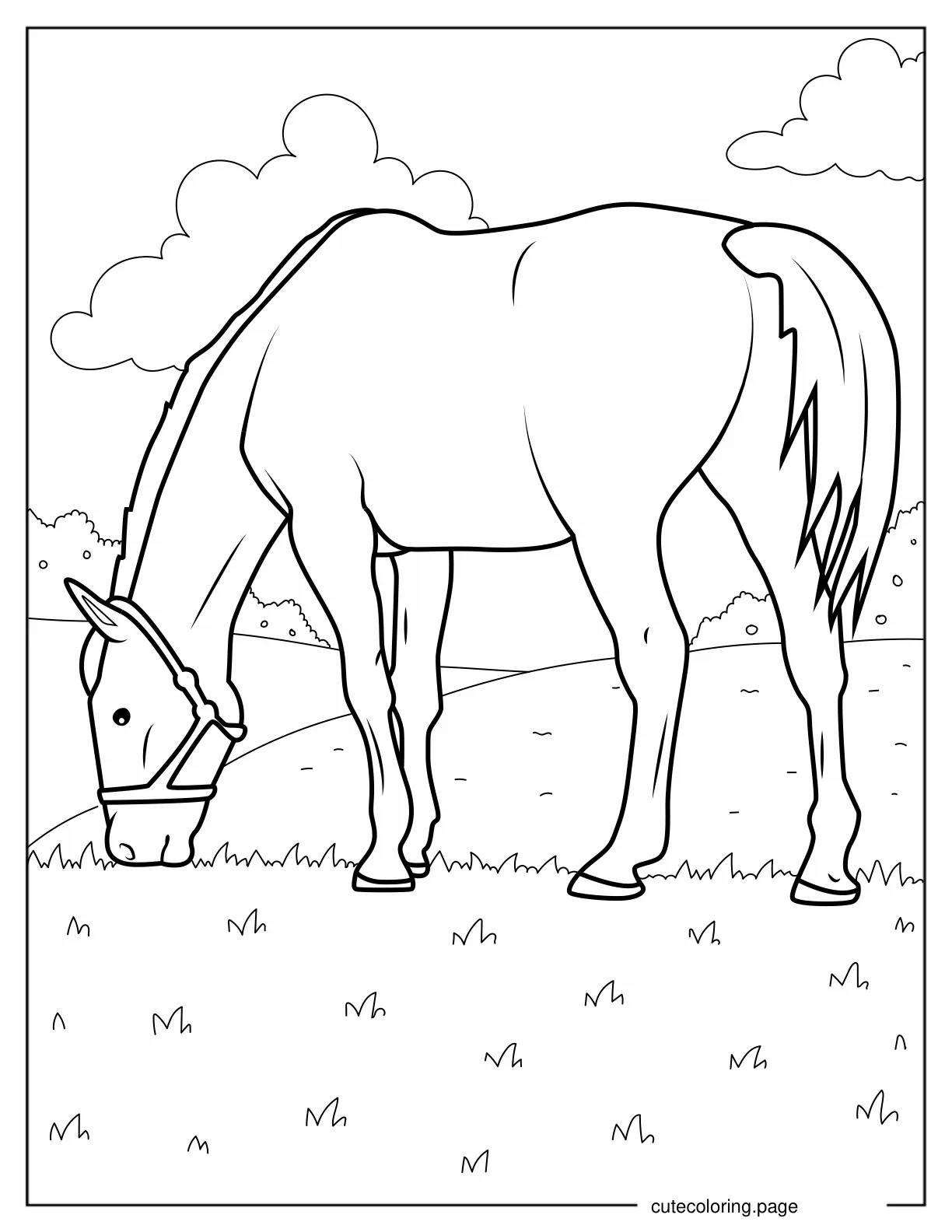 Coloring Page Of Horse Grazing On a Farm coloring page