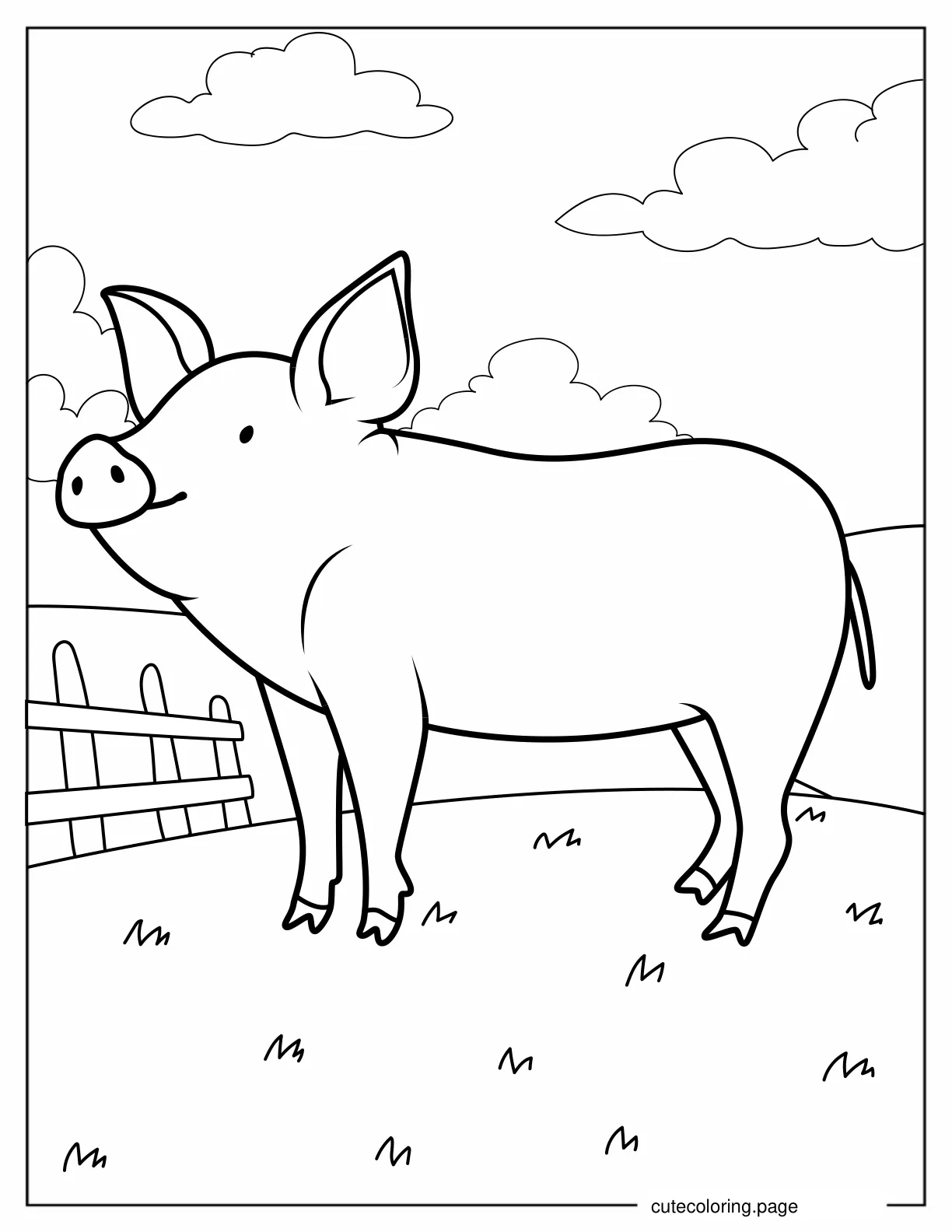 Easy Coloring Picture Of a Pig On a Farm coloring page