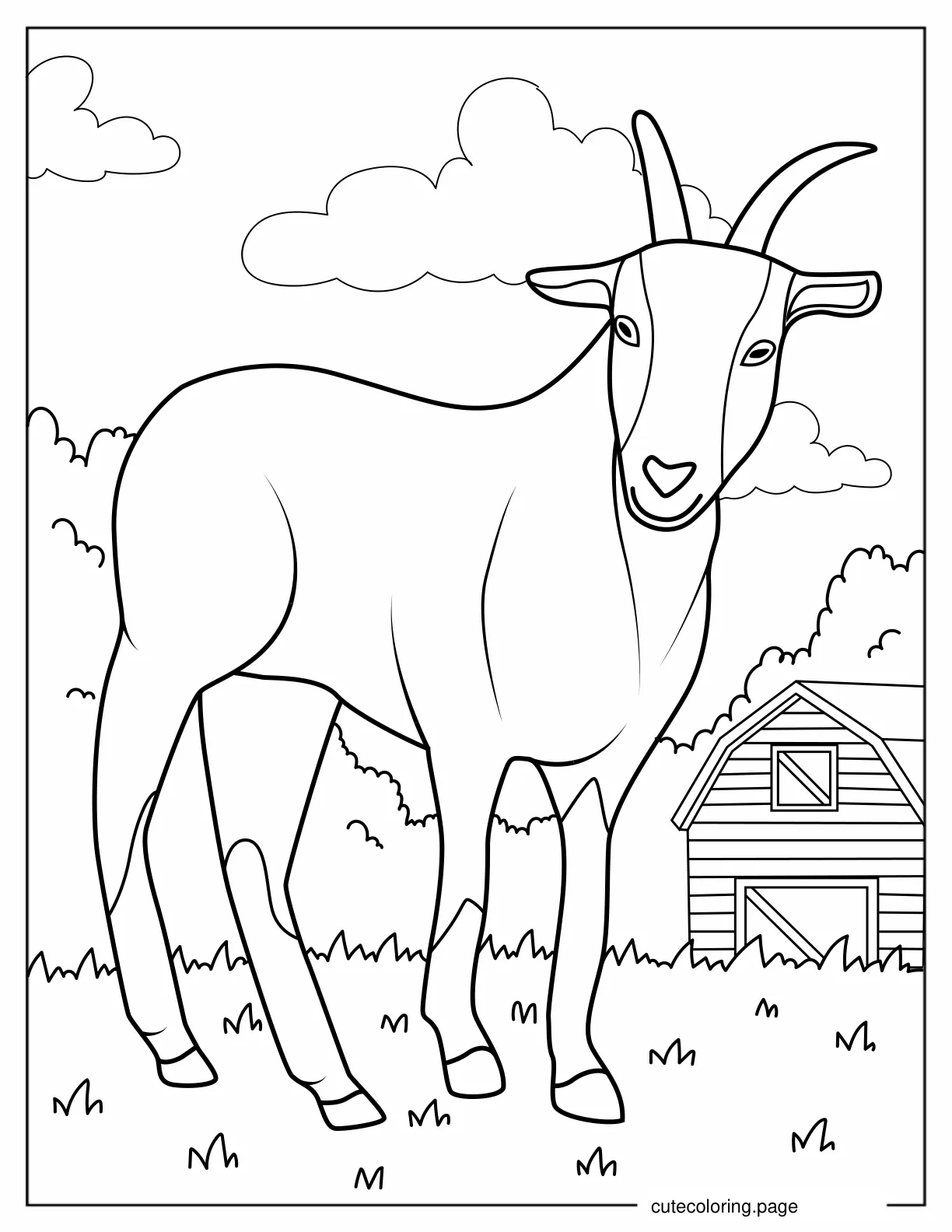 Farm Goat With Barn To Color coloring page