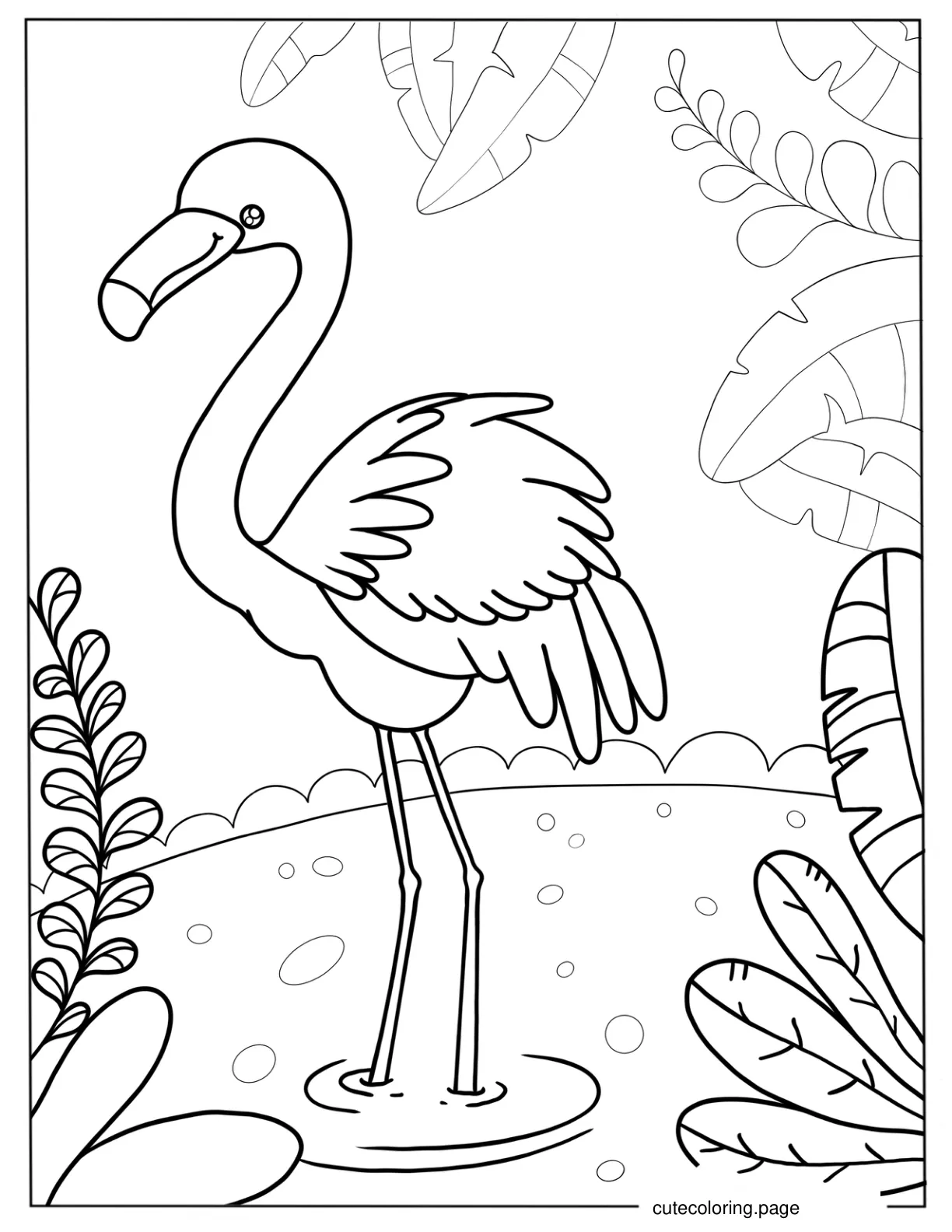 Cute Cartoon Flamingo To Color For Preschoolers coloring page