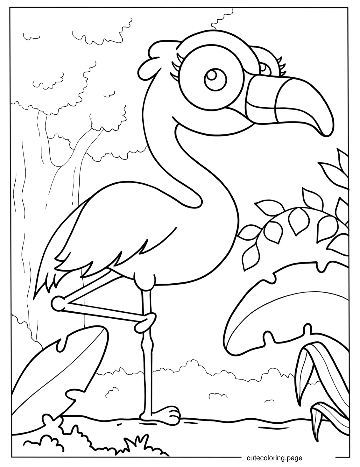 Easy Cartoon Flamingo To Color For Kids coloring page