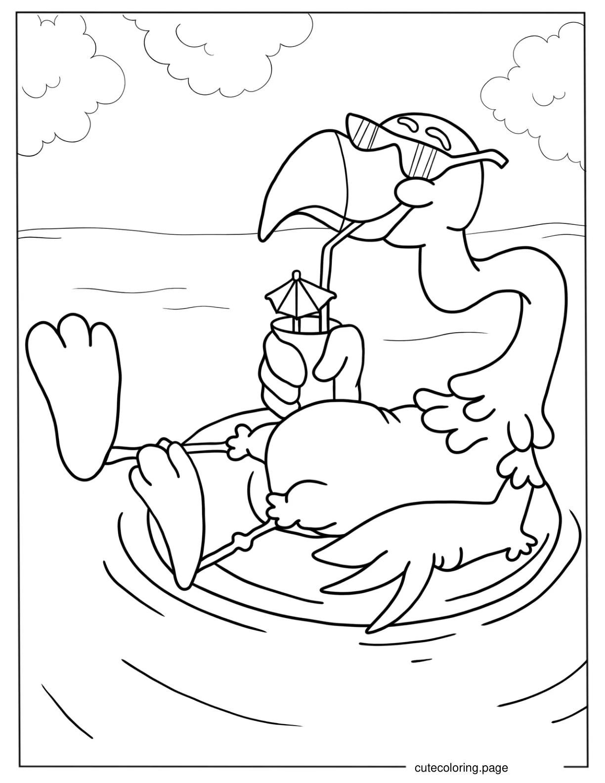 Flamingo Floating On an Inflatable Donut coloring page