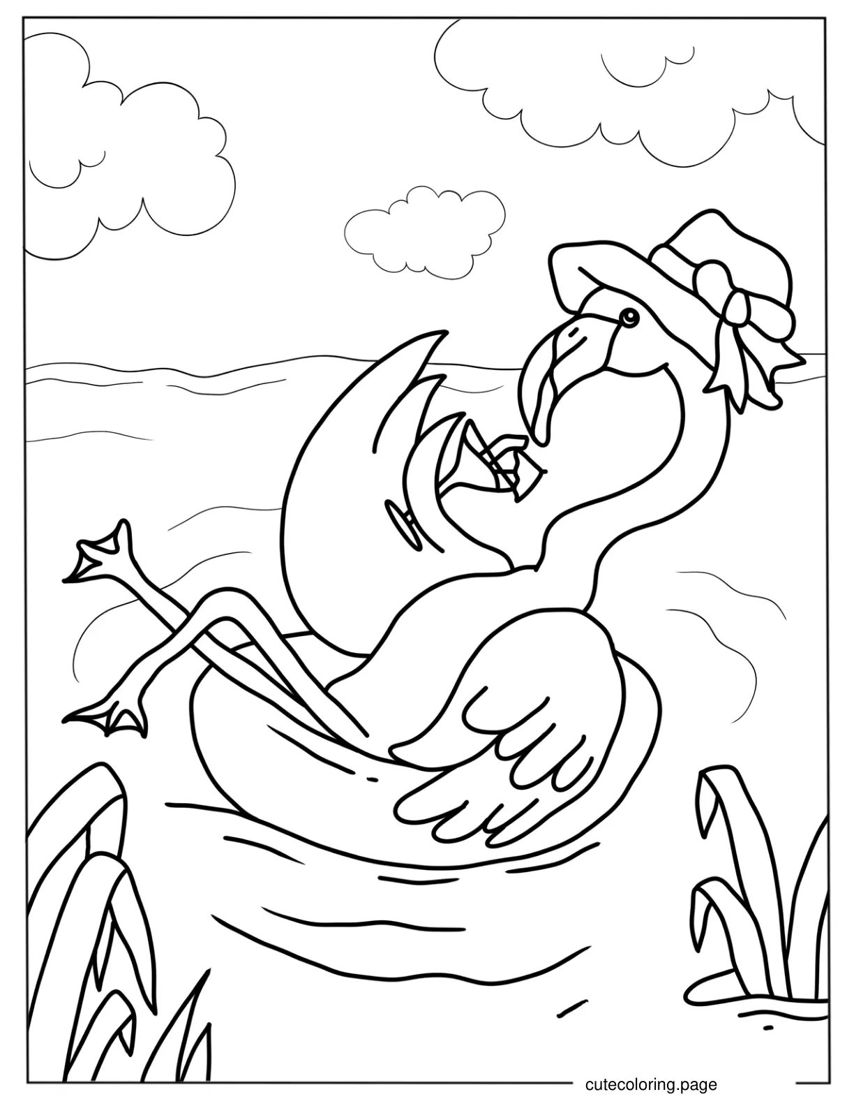 Flamingo Relaxing Drinking a Cocktail To Color coloring page