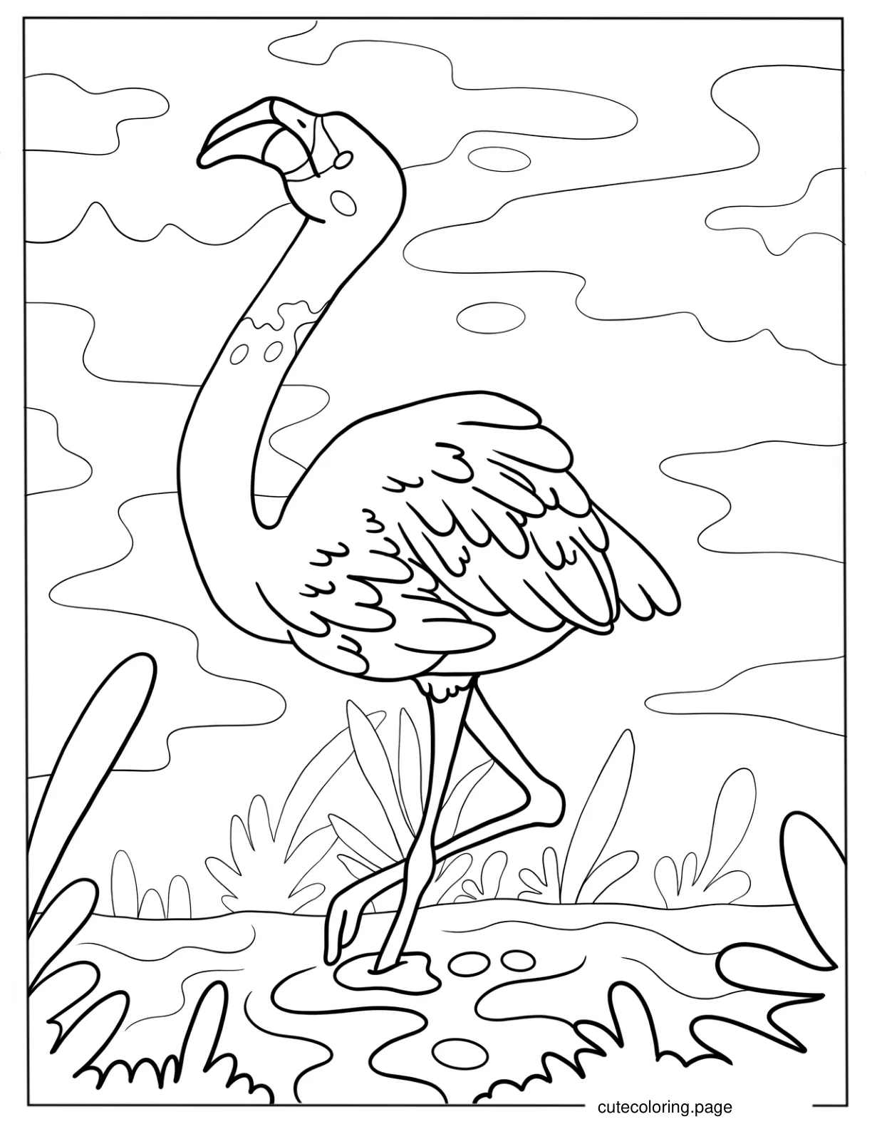 Flamingo Walking In The Water coloring page