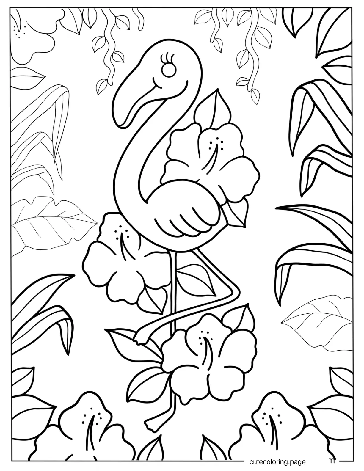 Kawaii Themed Flamingo coloring page