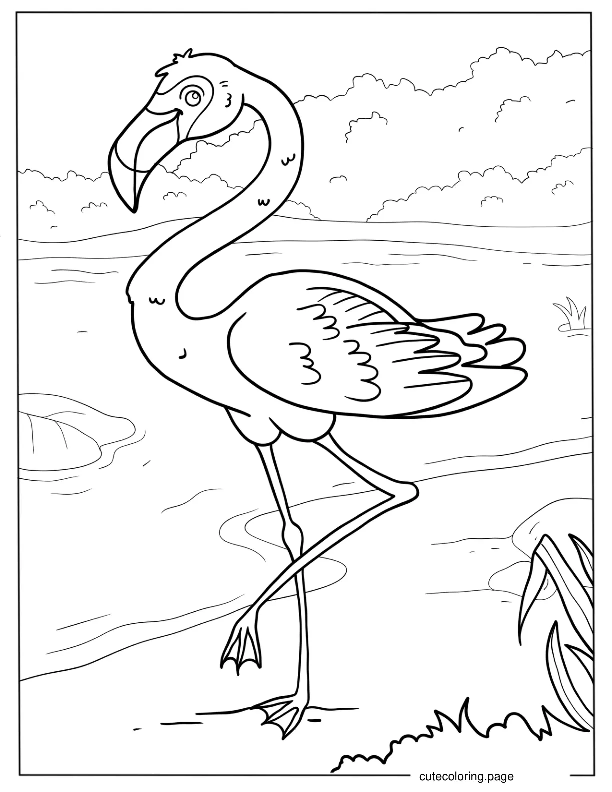 Realistic Flamingo Coloring Page coloring page