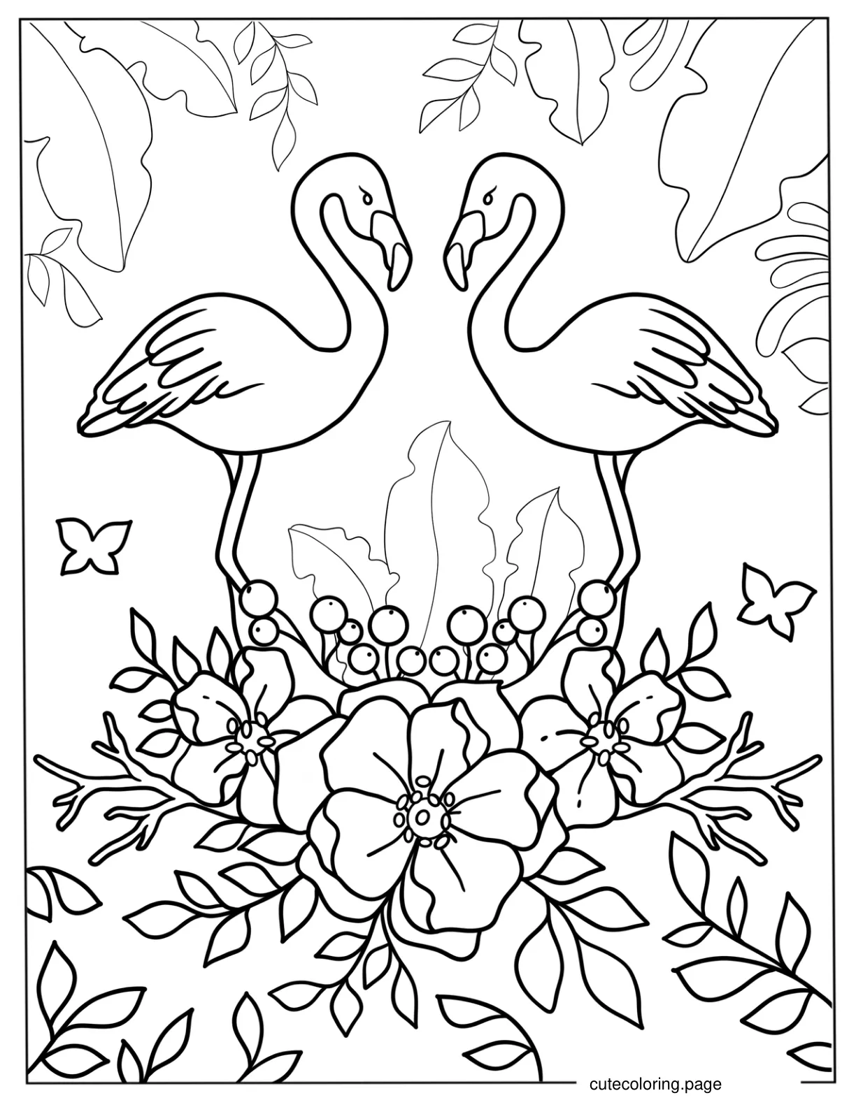 Tropical And Summer Themed Flamingos To Color coloring page