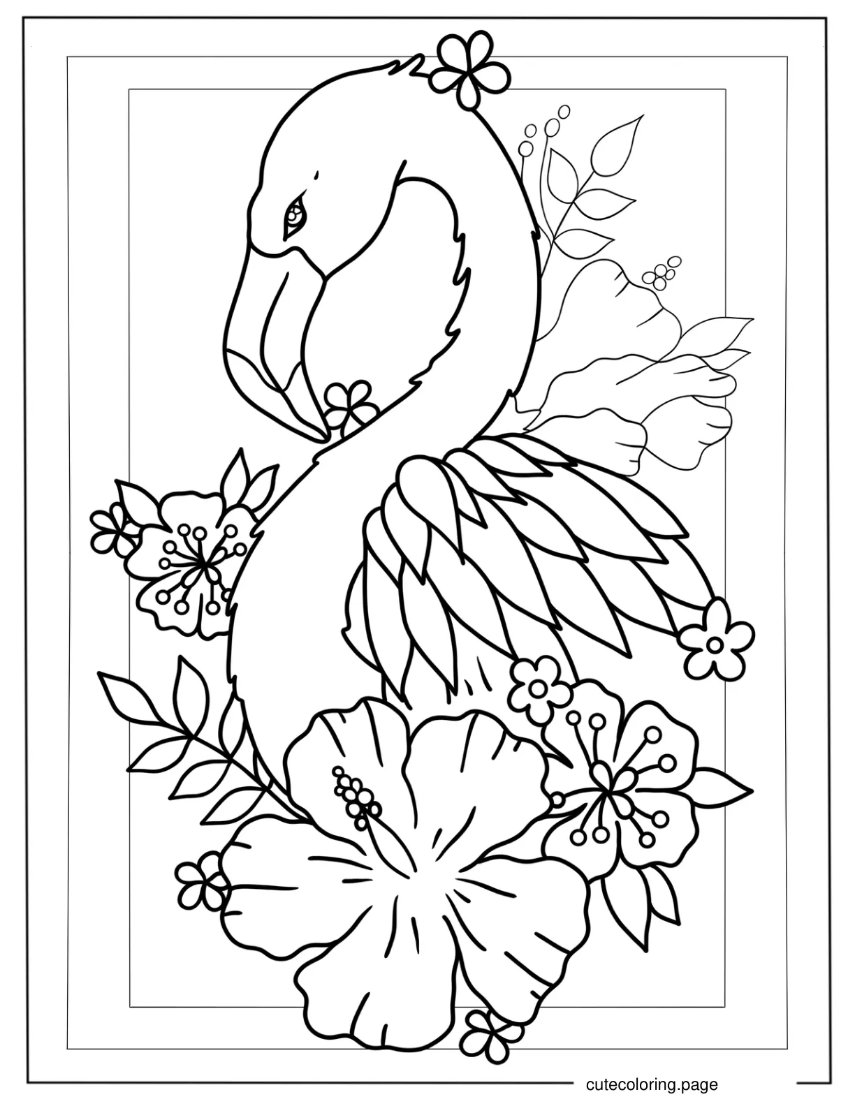 Tropical Flamingo To Color coloring page