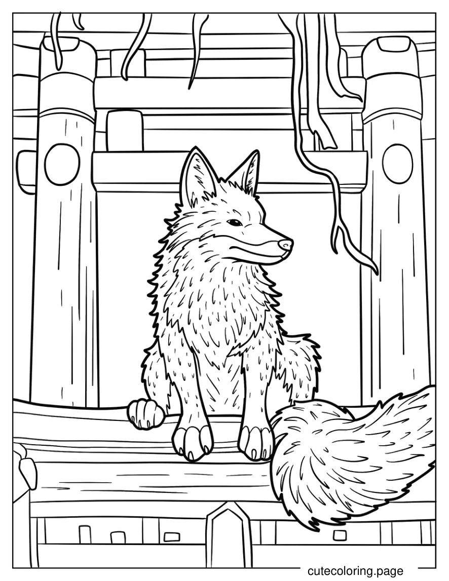 Adult Fox Sitting On Wood coloring page