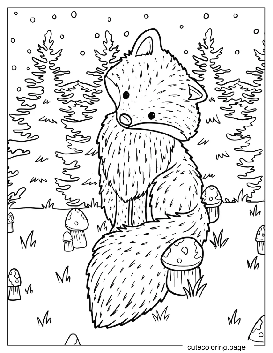 Cute Fox With Tilted Head In Winter coloring page