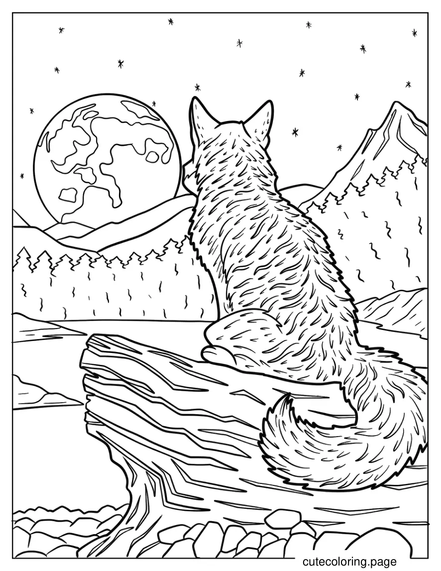 Fox Looking At Full Moon Coloring Page coloring page