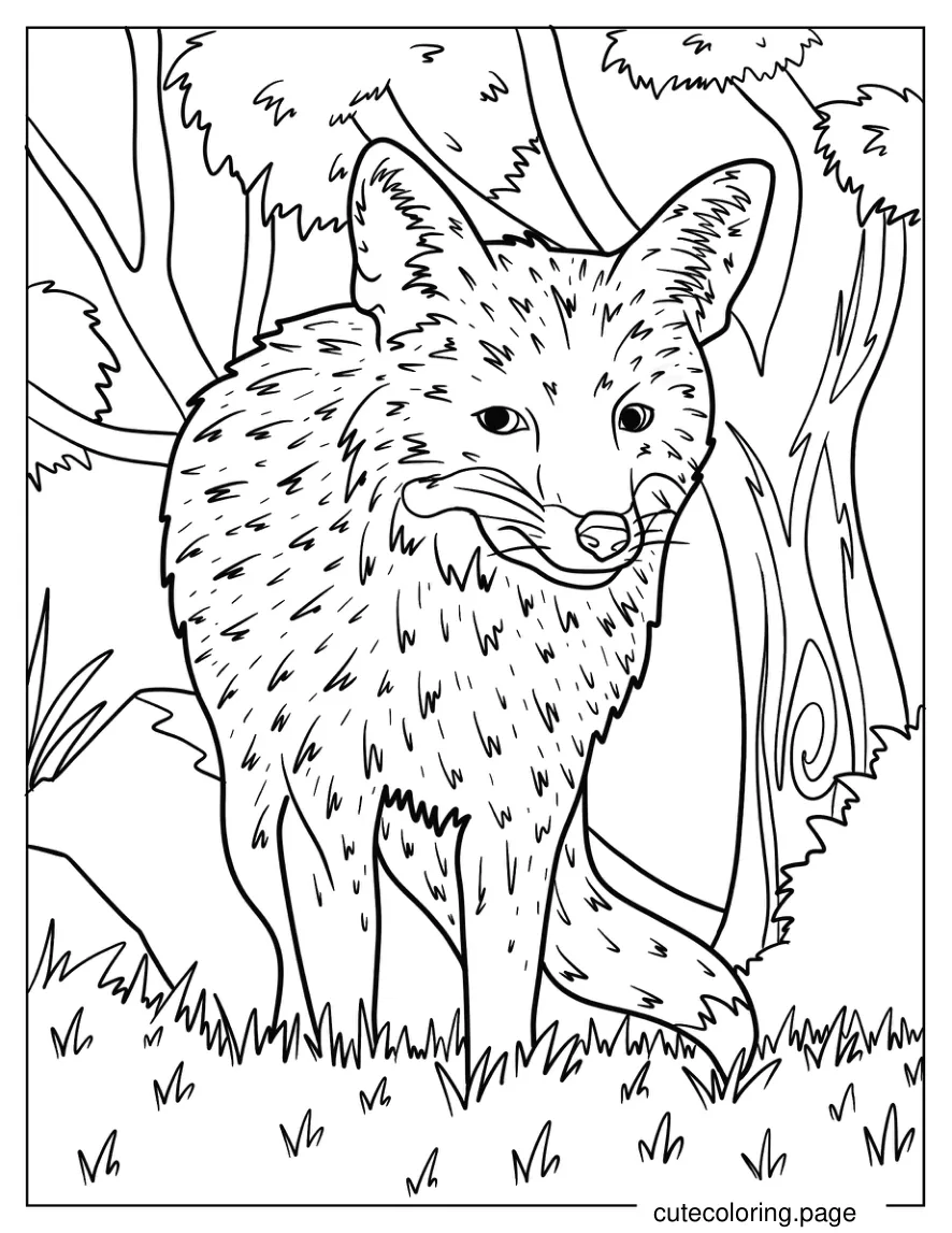 Fox Walking In The Forest coloring page