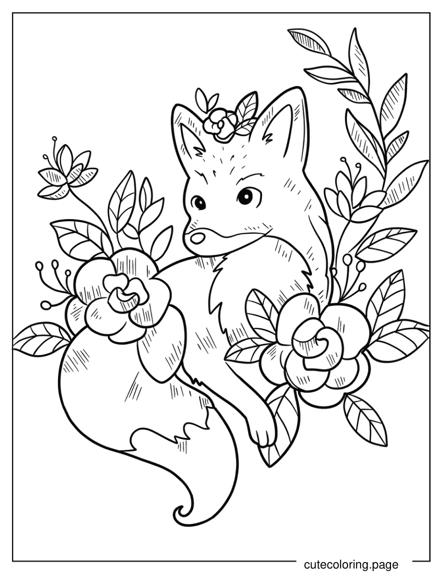 Fox With Flowers Coloring Page coloring page