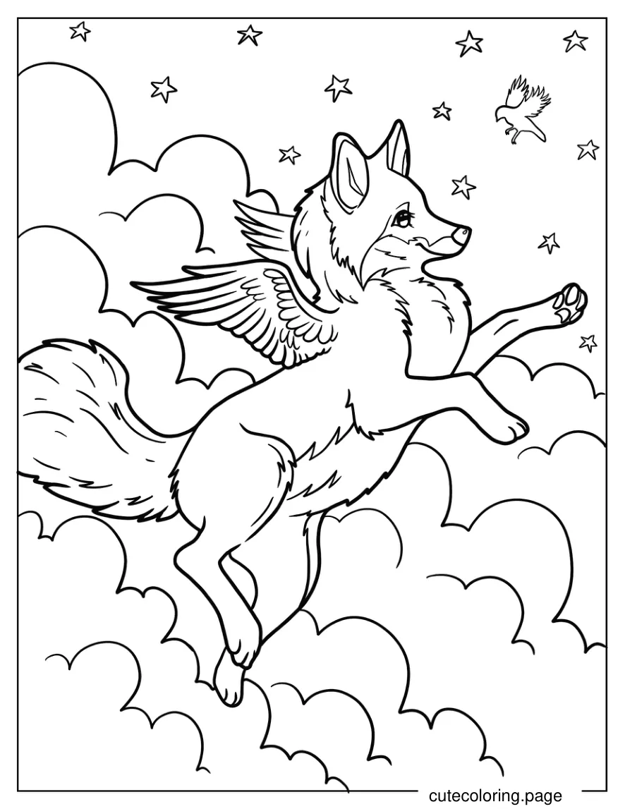 Fox With Wings In The Clouds Coloring Page coloring page