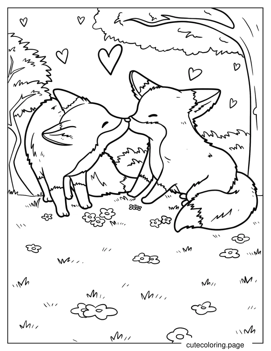 Foxes kissing In Forest Coloring Page coloring page