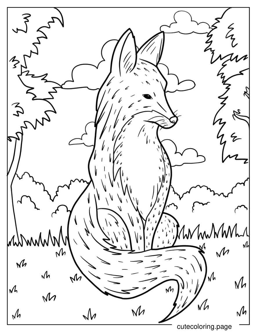 Furry Fox In Forest Coloring Sheet coloring page