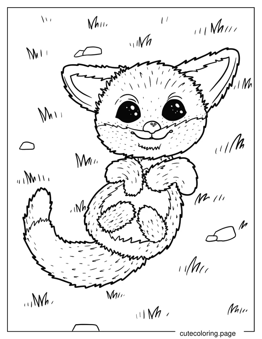 Furry Fox With Big Eyes Lying On Grass coloring page