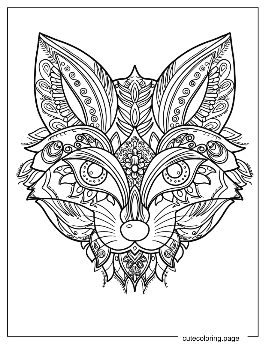 Intricate Fox Mandala Face Coloring Page coloring page