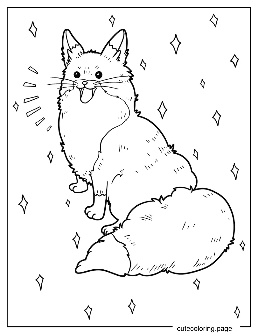 Kawaii Happy Fox Coloring Page For Kids coloring page