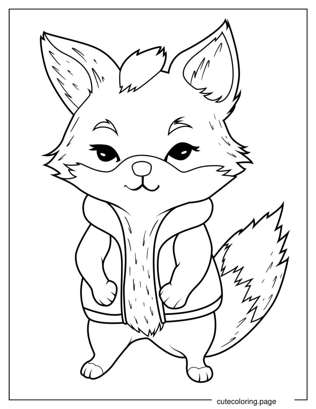 Punk Cartoon Fox Wearing Vest Coloring Sheet coloring page