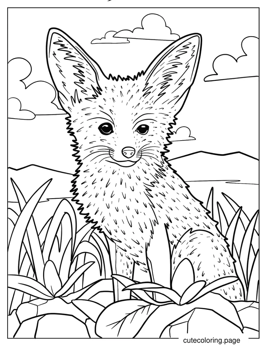 Realistic Baby Fox In Nature Coloring Page coloring page