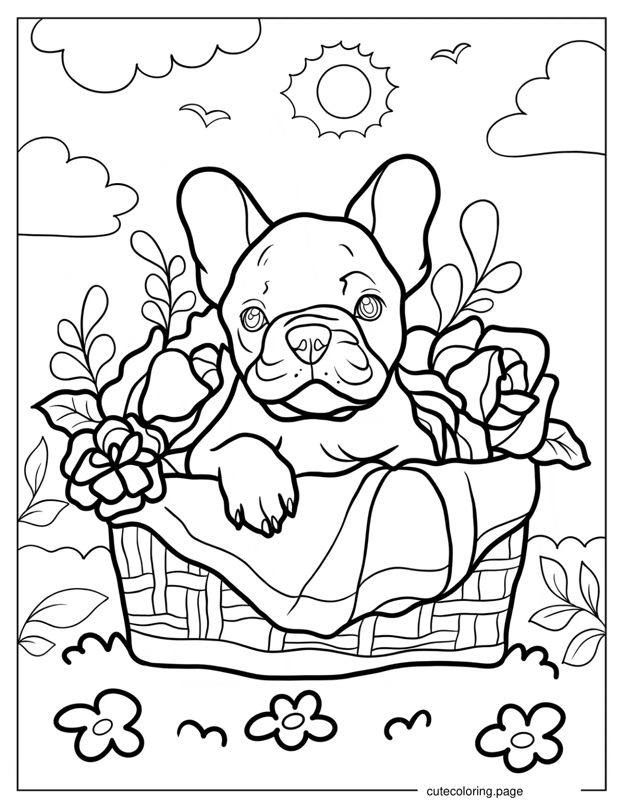 French Bulldog In Flower Basket coloring page