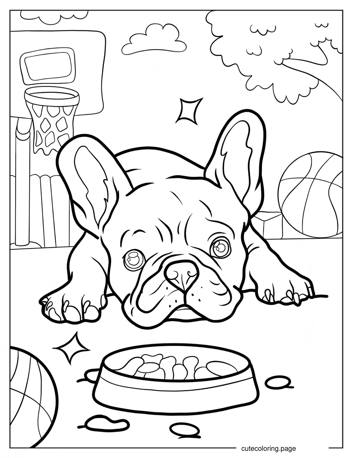 French Bulldog Lying On The Grass Coloring Page coloring page