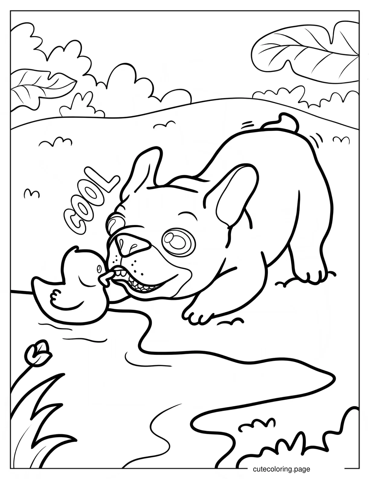 French Bulldog Playing With Duckling Coloring Page For Preschoolers coloring page