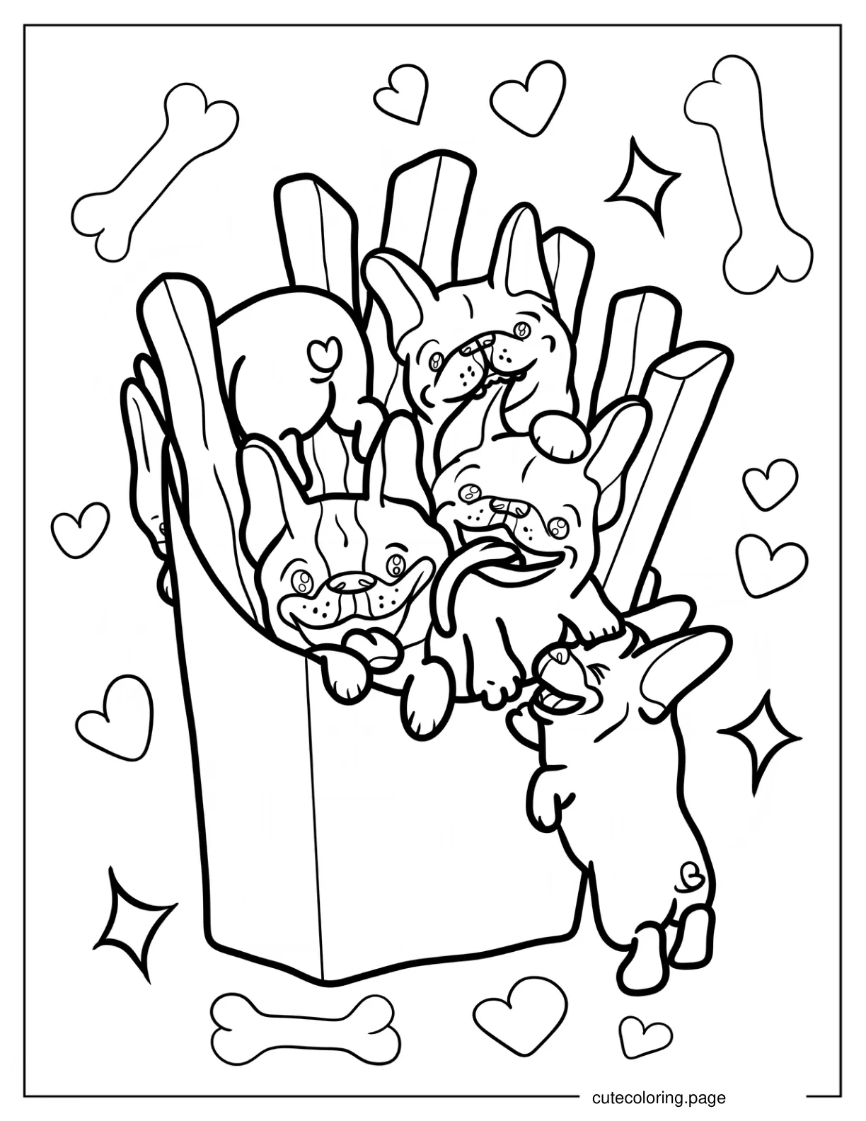 French Bulldog Puppies With French Fries coloring page