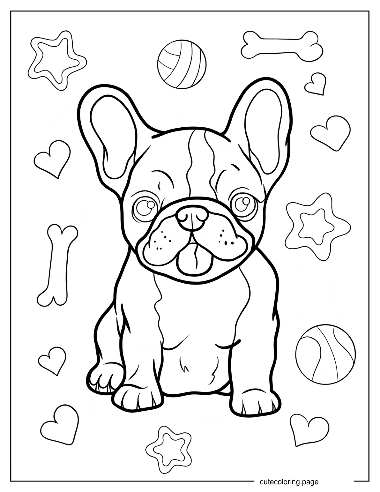 Kawaii French Bulldog Coloring Page For Kids coloring page