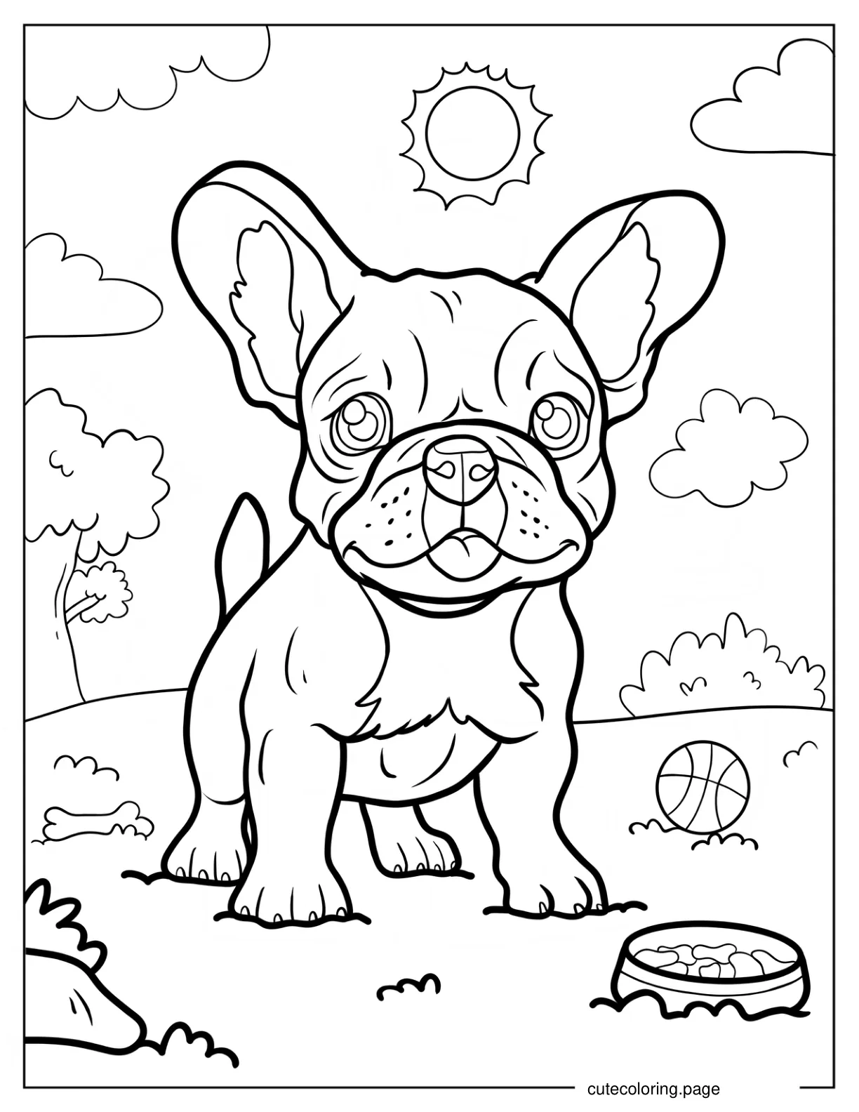 Puppy French Bulldog Playing In The Backyard coloring page