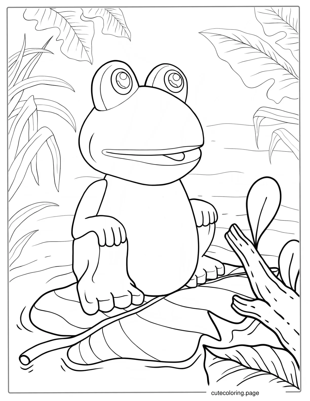 Coloring Sheet Of Cartoon Frog In Pond coloring page