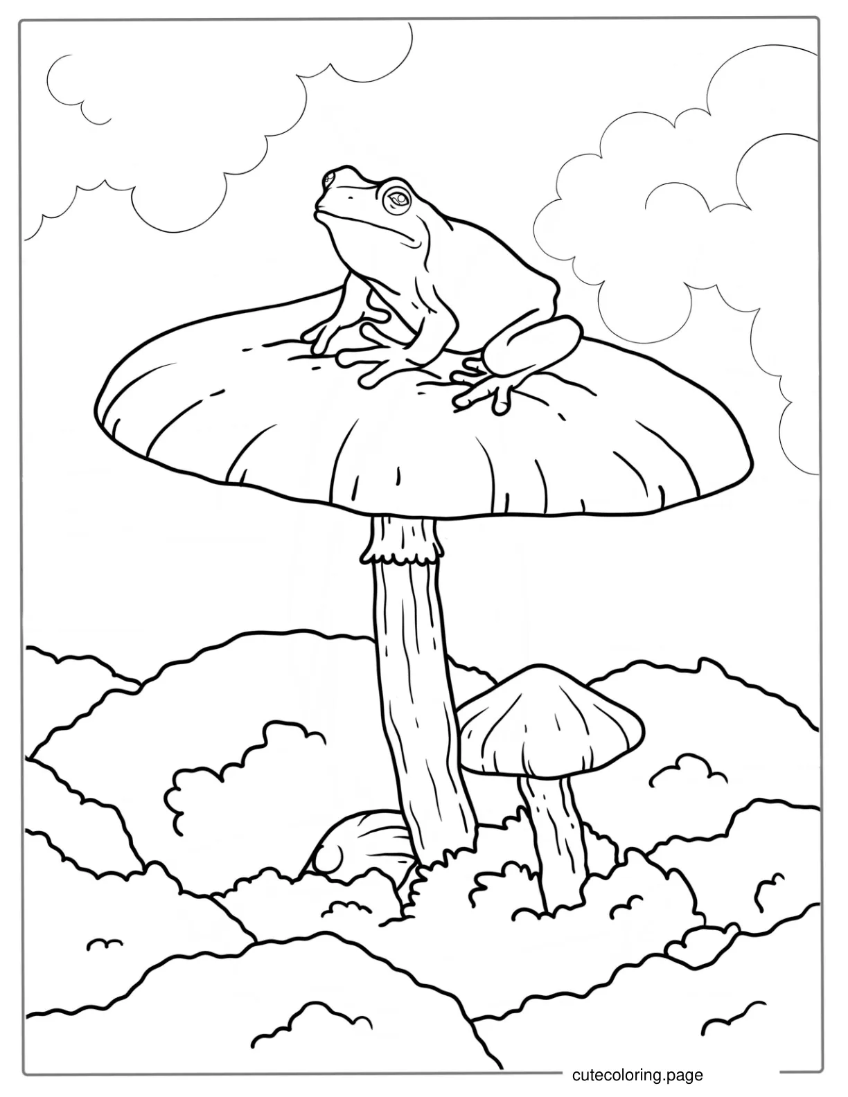 Frog Sitting On Mushroom To Color coloring page