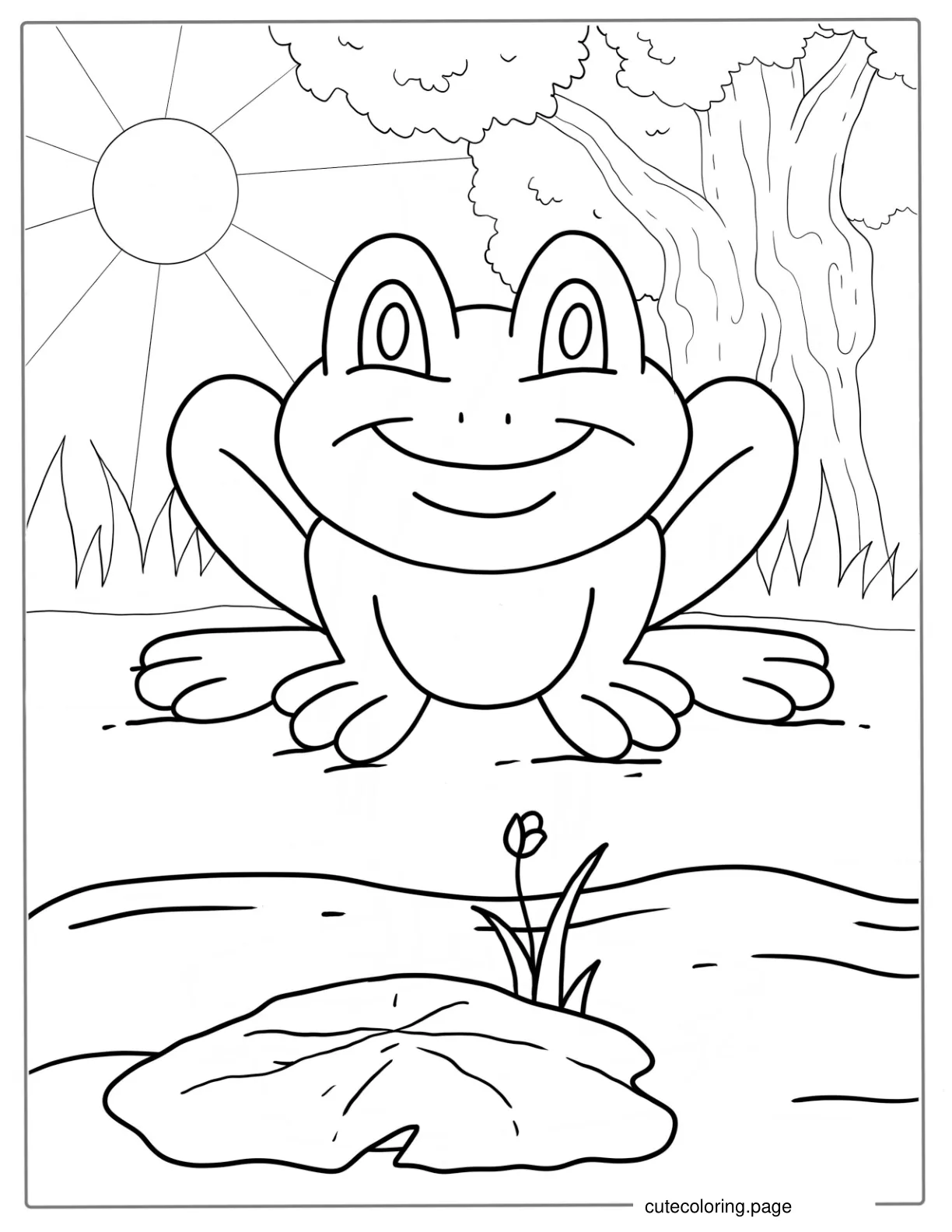 Smiling Cartoon Frog To Color For Preschoolers coloring page