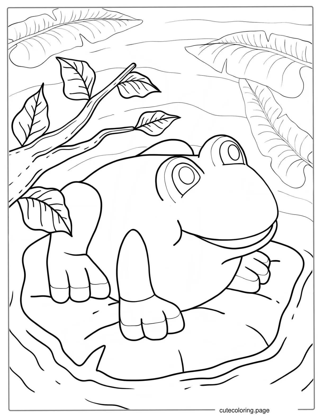 Smiling Frog On Lily Pad To Color coloring page