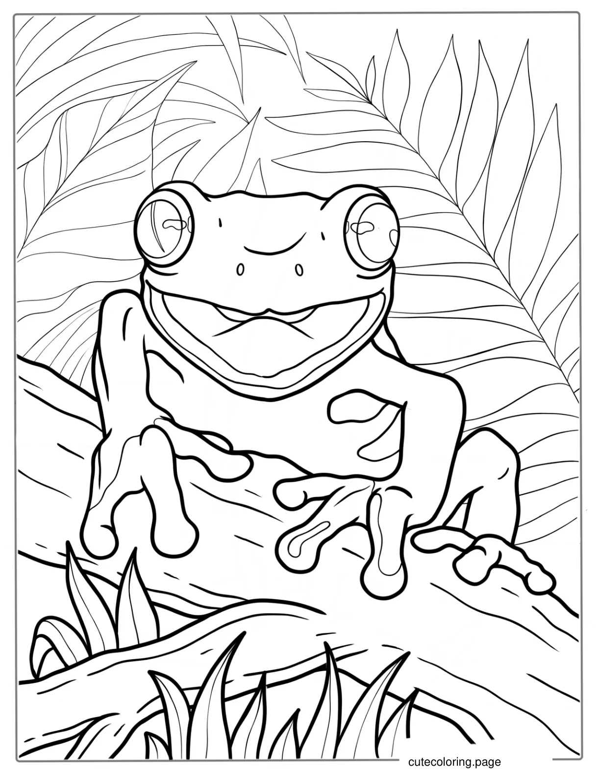 Smiling Frog Resting On Log coloring page