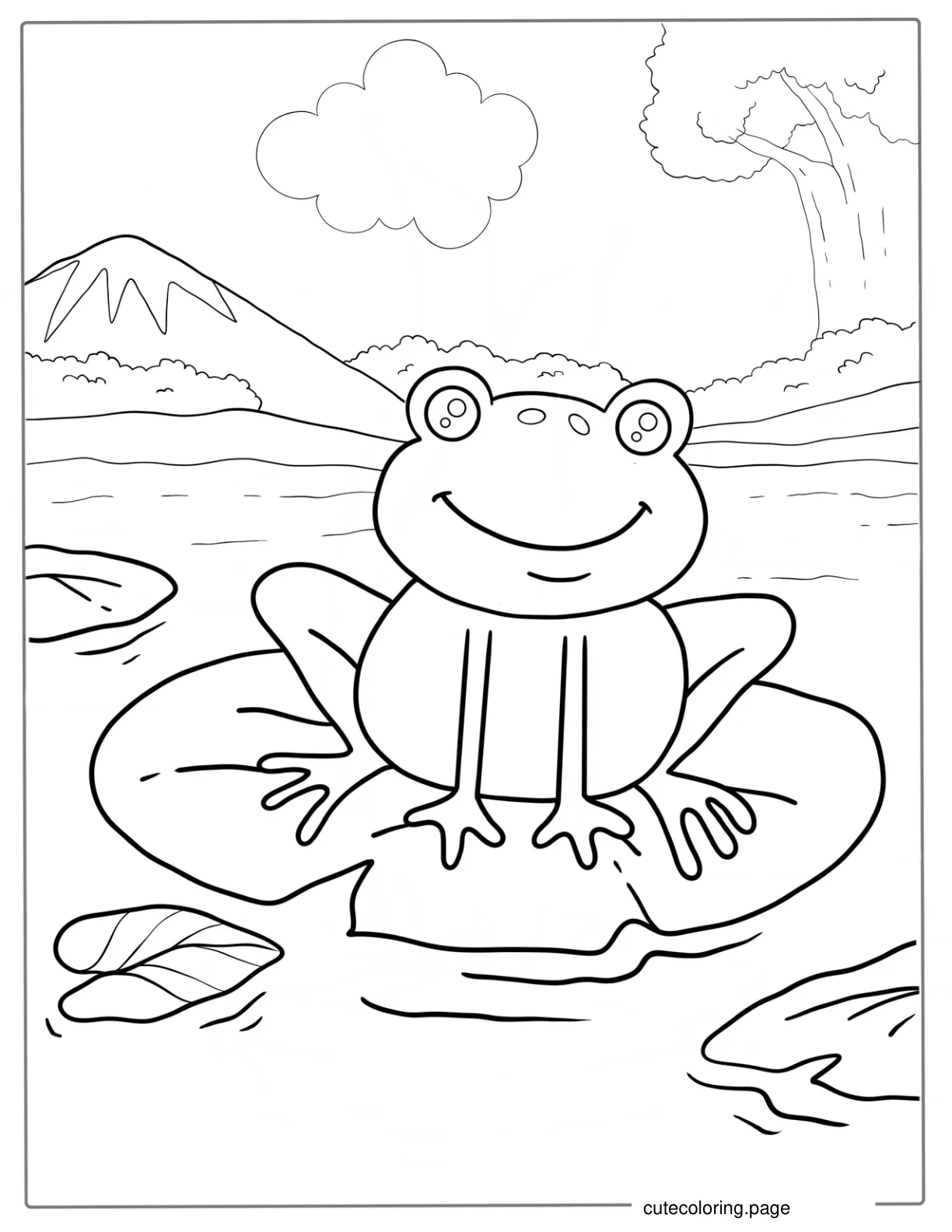 Smiling Frog Sitting On Lily Pad To Color coloring page