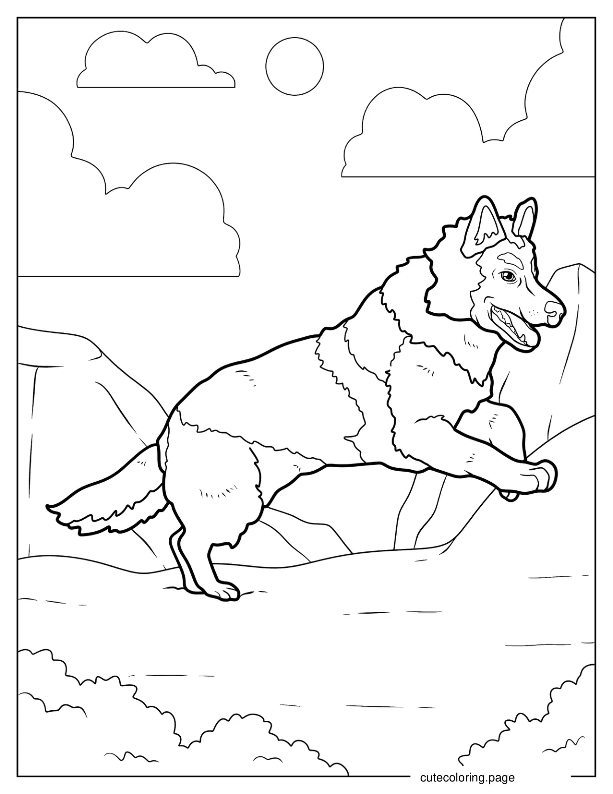 Adult German Shepherd On Rocky Terrain coloring page