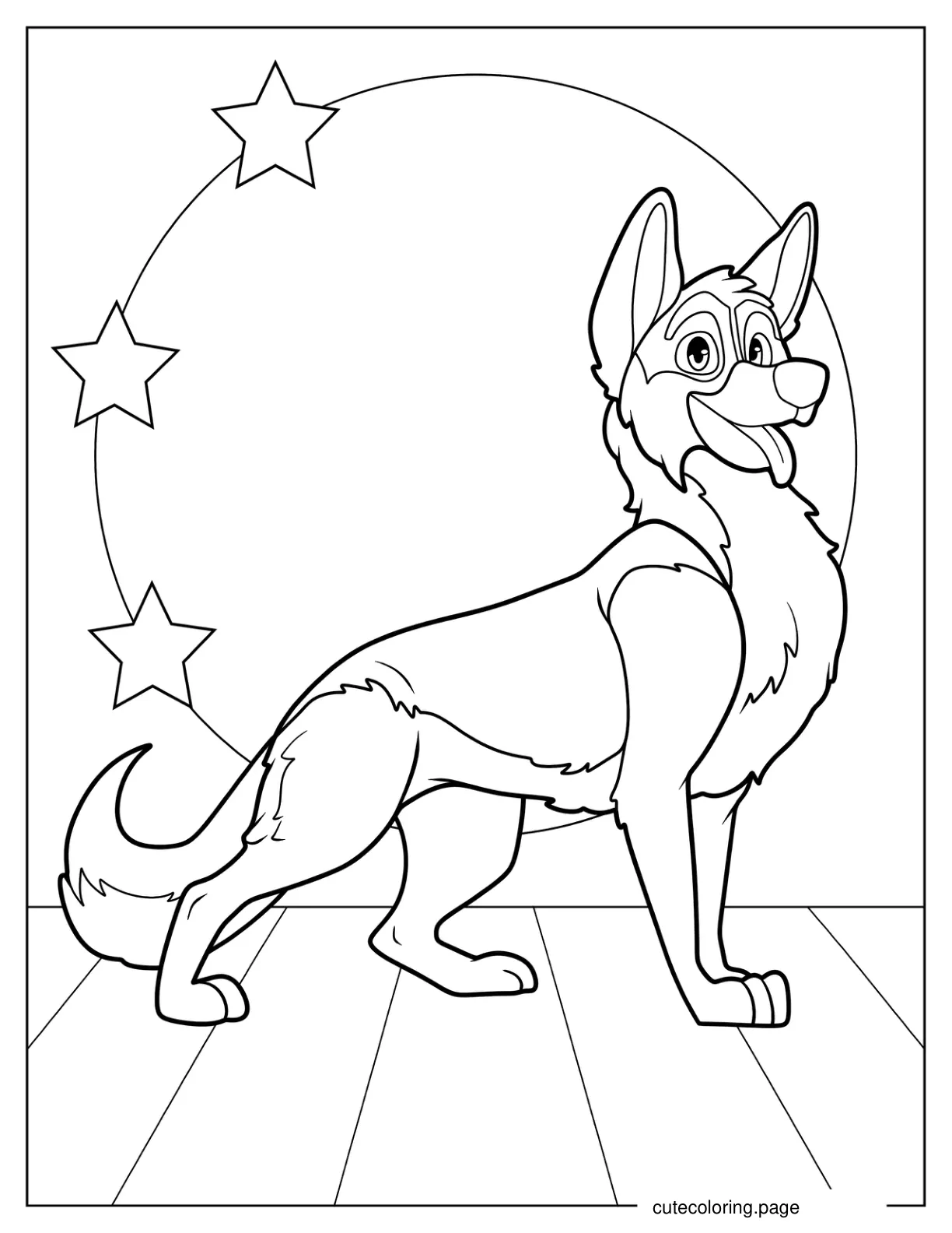 Cute Cartoon German Shepherd Coloring Sheet For Kids coloring page