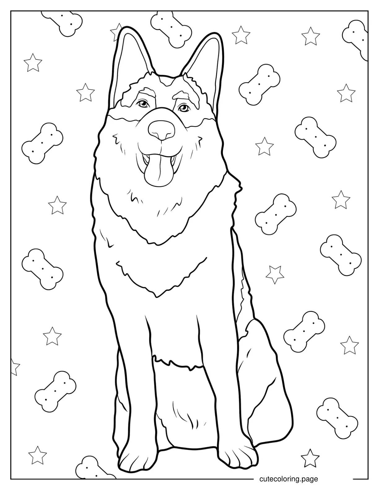 Cute German Shepherd Sitting Coloring Sheet For Kids coloring page