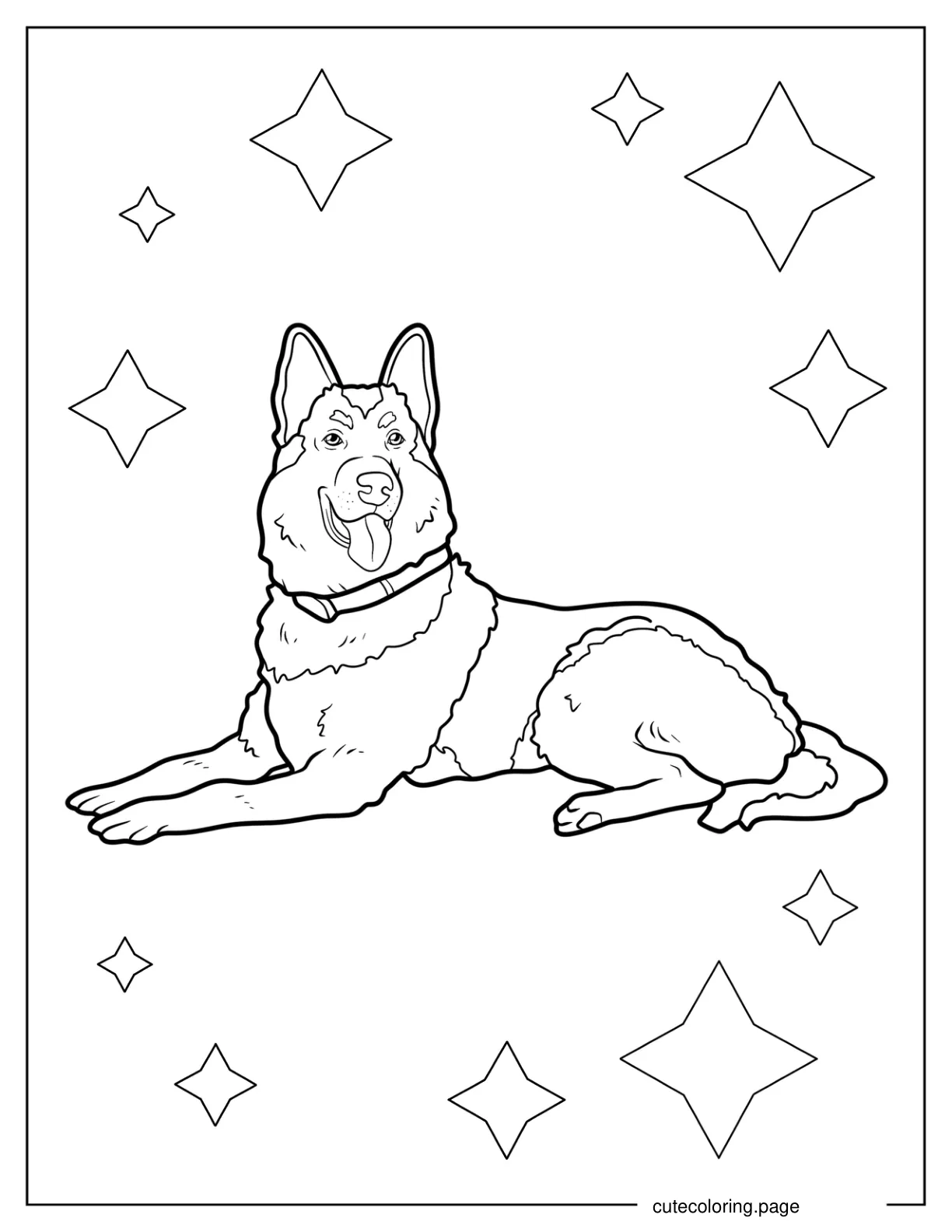 Detailed German Shepherd With Collar Lying Down Coloring Sheet coloring page