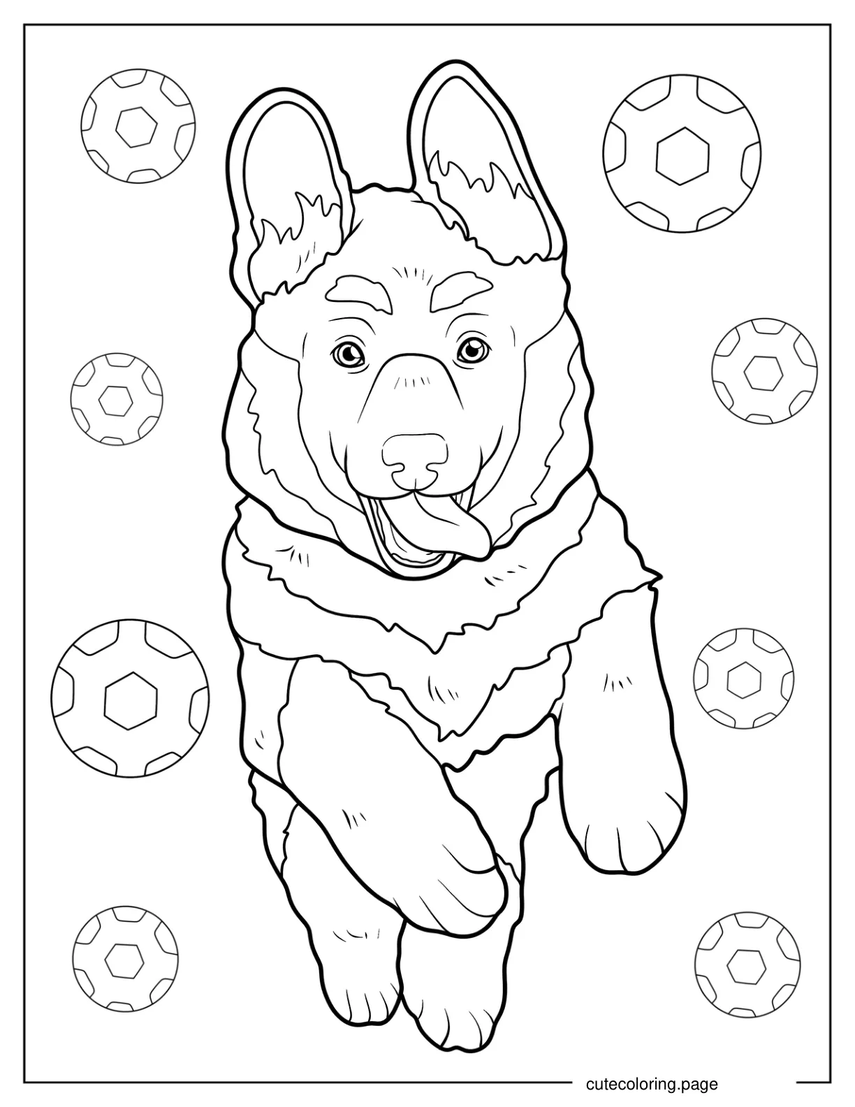 German Shepherd Jumping With Tongue Out Coloring Page coloring page