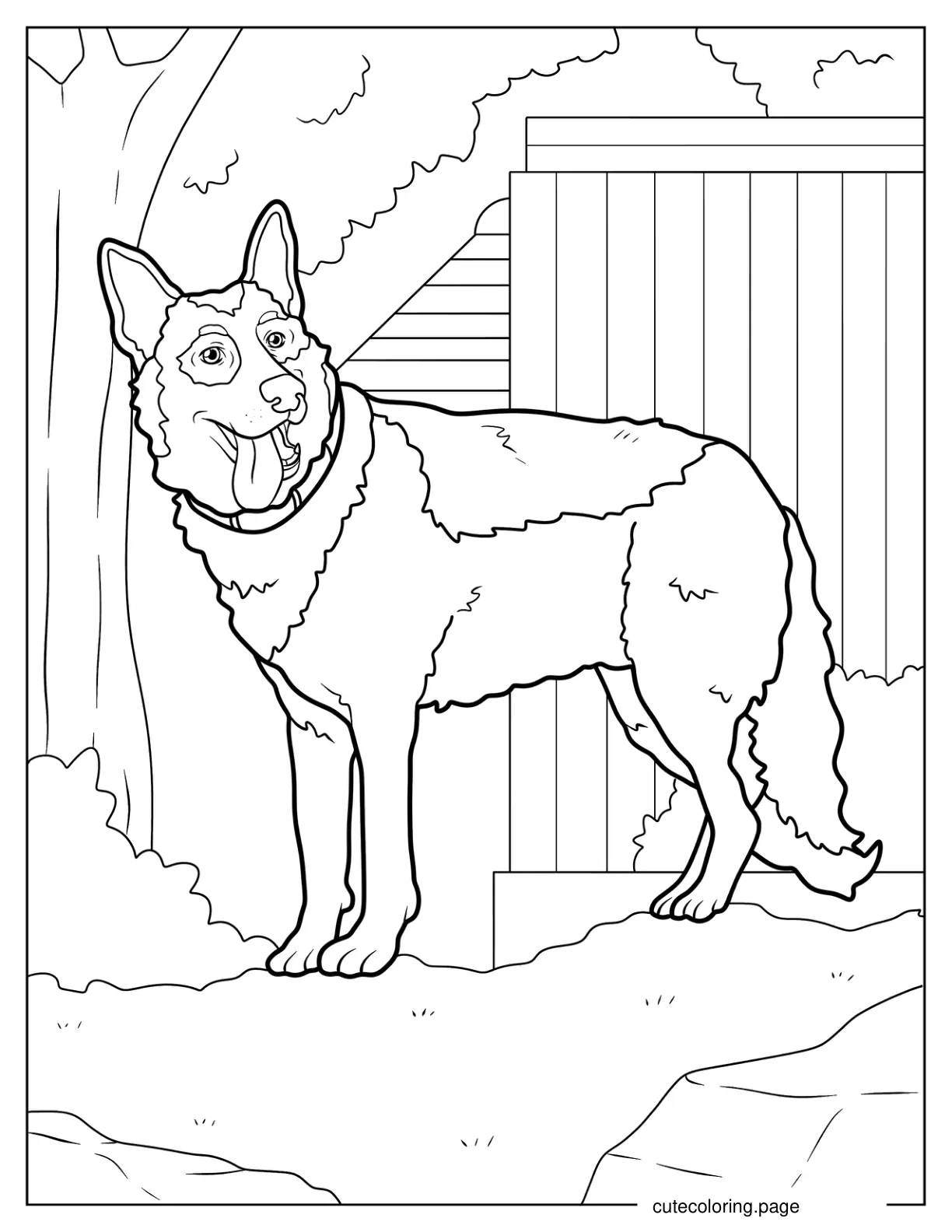 German Shepherd Standing In Backyard Coloring Page coloring page