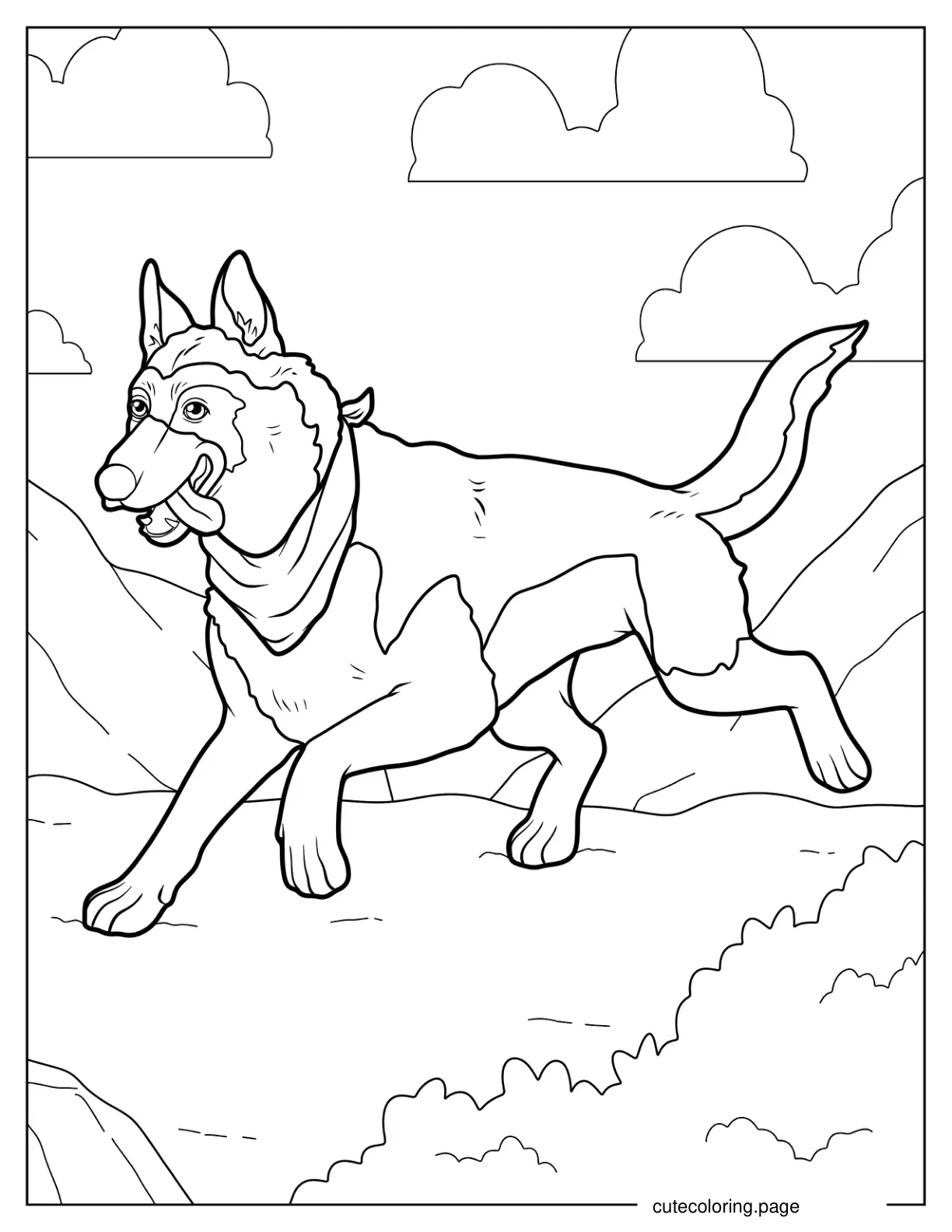 Happy German Shepherd Running Coloring Page coloring page