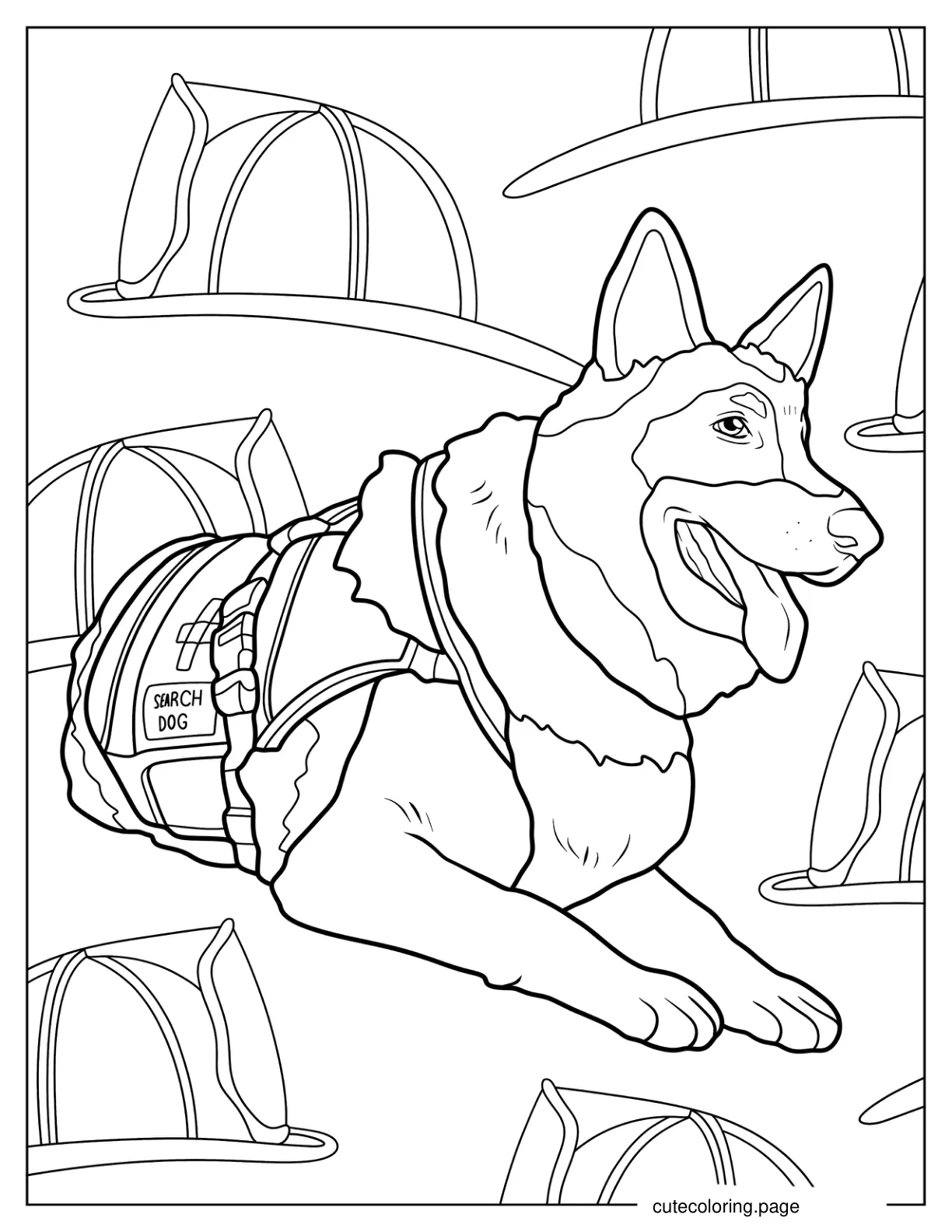 Search Dog German Shepherd Wearing Vest coloring page